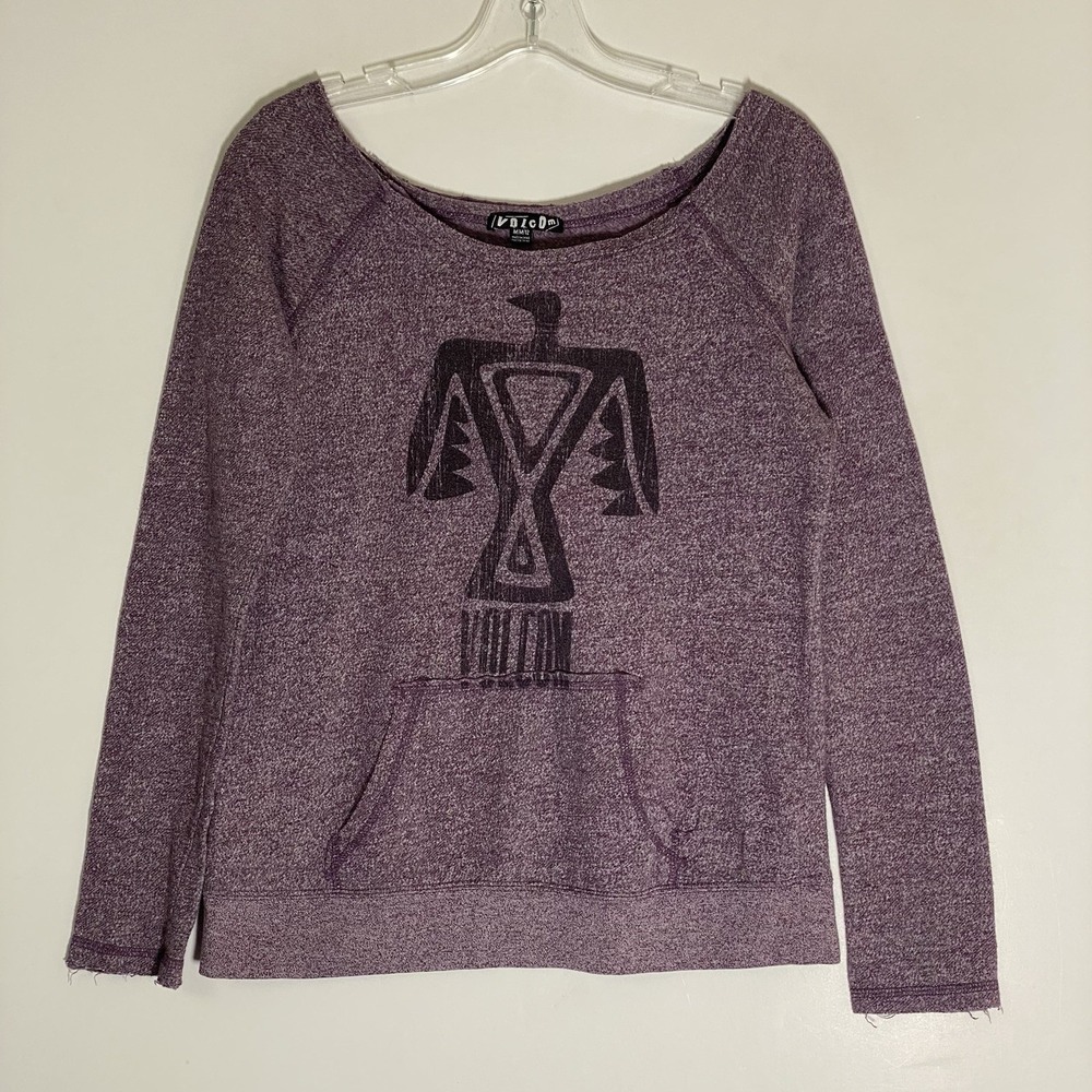 Volcom Sweatshirt Womens Medium Heathered Purple Mighty Thunda Marley Raw Hem M